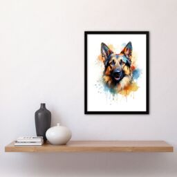 "Artery8 Wall Art Print German Shepherd Lovers Gift Watercolour Pet Portrait Painting Artwork Art Framed - Size: W12"" x H16""" - thumbnail 4