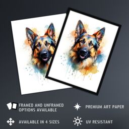 "Artery8 Wall Art Print German Shepherd Lovers Gift Watercolour Pet Portrait Painting Artwork Art Framed - Size: W12"" x H16""" - thumbnail 2