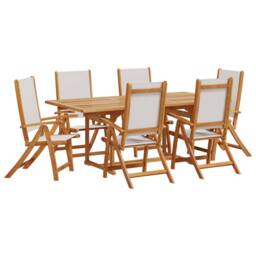 Berkfield Home 7 Piece Garden Dining Set Solid Wood Acacia & Textilene in Brown - thumbnail 2