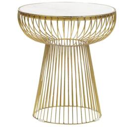 Wyld and Coco Glam Living Side Table - White Marble Top Gloss Gold Frame 42cm - thumbnail 2