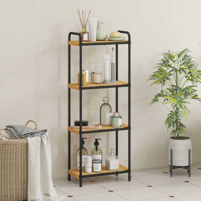 HOMCOM 4-Tier Bamboo Bathroom Shelf, Freestanding Shelving Unit, Natural in Black - image 1