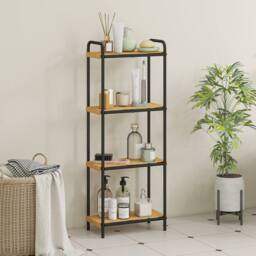 HOMCOM 4-Tier Bamboo Bathroom Shelf, Freestanding Shelving Unit, Natural in Black - thumbnail 1