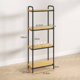 HOMCOM 4-Tier Bamboo Bathroom Shelf, Freestanding Shelving Unit, Natural in Black - thumbnail 3