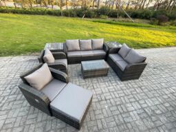 Fimous 8 Seater Rattan Wicker Garden Furniture Patio Conservatory Sofa Set with Rectangular Coffee Table 3 Seater Sofa Love Sofa Big Footstool - thumbnail 2