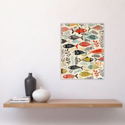 "Artery8 Scandi Fish Sea Kelp Design Colourful Rustic Wall Art Print - Size: W12"" x H16""" - thumbnail 4