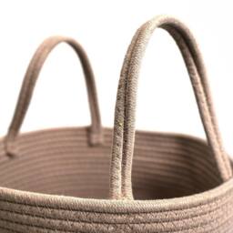 Voltico Cotton Rope Woven Storage Basket with Handles - 30cm Laundry & Toy Bin in Light Brown - thumbnail 4