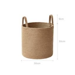 Voltico Cotton Rope Woven Storage Basket with Handles - 30cm Laundry & Toy Bin in Light Brown - thumbnail 6