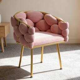 Ventryn Single Accent Chair with Backrest for Bedroom Dressing, Vanity Seat in Pink - thumbnail 1