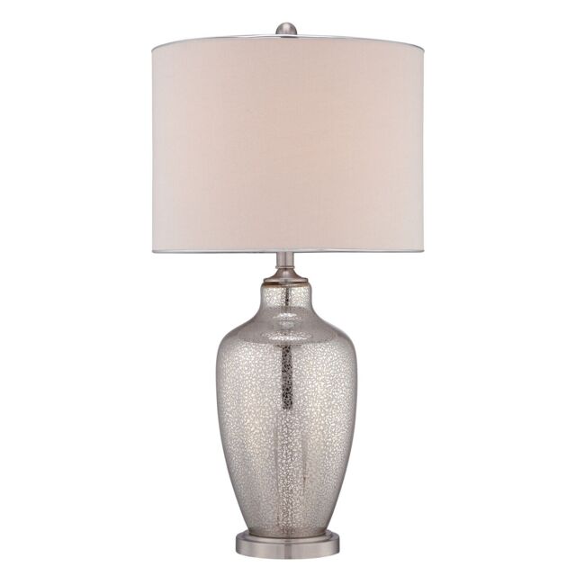 Loops Table Lamp Glass Base Beige Linen Shade Silver Trim Mercury Glass LED E27 100W in Metallics - image 1