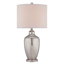 Loops Table Lamp Glass Base Beige Linen Shade Silver Trim Mercury Glass LED E27 100W in Metallics