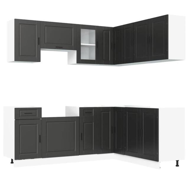Berkfield Home 11 Piece Kitchen Cabinet Set Porto Black Engineered Wood - image 1