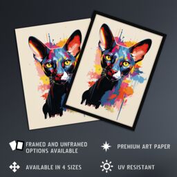 "Artery8 Wall Art Print Shorthair Cat Lover Gift Pet Portrait Orange Blue Pink Artwork Painting Art Framed - Size: W12"" x H16""" - thumbnail 2