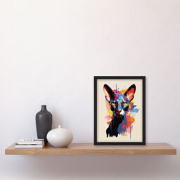 "Artery8 Wall Art Print Shorthair Cat Lover Gift Pet Portrait Orange Blue Pink Artwork Painting Art Framed - Size: W12"" x H16""" - thumbnail 4