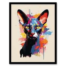 "Artery8 Wall Art Print Shorthair Cat Lover Gift Pet Portrait Orange Blue Pink Artwork Painting Art Framed - Size: W12"" x H16""" - thumbnail 1