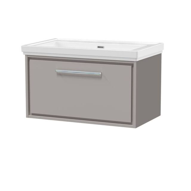 Balterley Wall Hung Single Drawer Bathroom Vanity, Fireclay Basin, Grey, 800mm in Grey - image 1