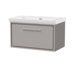 Balterley Wall Hung Single Drawer Bathroom Vanity, Fireclay Basin, Grey, 800mm in Grey - thumbnail 1