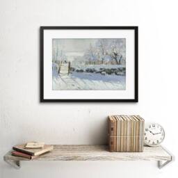 "Artery8 Claude Monet Magpie Old Master Home Decor 12x16"" Framed Wall Art Print in White - Size: W12"" x H16""" - thumbnail 2