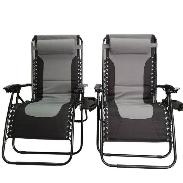 Samuel Alexander Set of 2 Luxury Padded Multi Position Zero Gravity Garden Relaxer Chair Lounger in Grey & Black - image 1