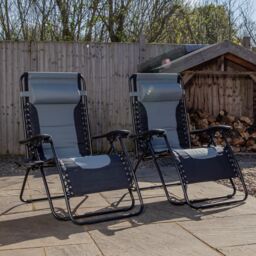Samuel Alexander Set of 2 Luxury Padded Multi Position Zero Gravity Garden Relaxer Chair Lounger in Grey & Black - thumbnail 2