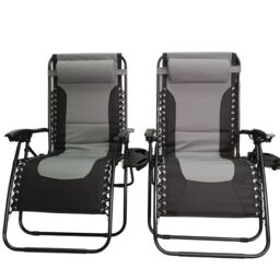 Samuel Alexander Set of 2 Luxury Padded Multi Position Zero Gravity Garden Relaxer Chair Lounger in Grey & Black - thumbnail 1