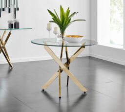 FurnitureboxUK Novara 100cm Round Gold Leg Dining Table & 2 Pesaro Gold Leg Chairs in Navy - thumbnail 2