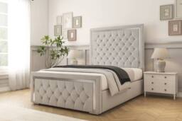 "Comfort Beds Sofia Chrome Plush Bed Frame - 50"" Upholstered Headboard in Silver - Size: Small Double"