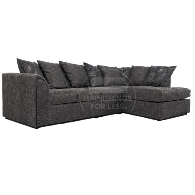 Furnishings For Less UK Byron Dundee Chenille Fabric 5 Seater L Shaped Corner Sofa Grey or Light Grey Right Hand Facing in Dark Grey - image 1