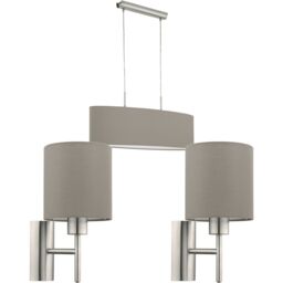 Loops Ceiling Pendant Light & 2x Matching Wall Lights Satin Nickel Taupe Fabric Linear in Metallics