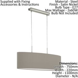 Loops Ceiling Pendant Light & 2x Matching Wall Lights Satin Nickel Taupe Fabric Linear in Metallics - thumbnail 2