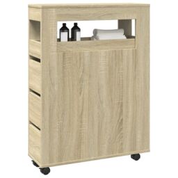 Berkfield Home Narrow Bathroom Cabinet with Wheels Sonoma Oak Engineered Wood in Brown - thumbnail 1