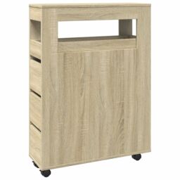 Berkfield Home Narrow Bathroom Cabinet with Wheels Sonoma Oak Engineered Wood in Brown - thumbnail 2