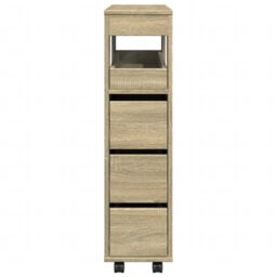 Berkfield Home Narrow Bathroom Cabinet with Wheels Sonoma Oak Engineered Wood in Brown - thumbnail 5