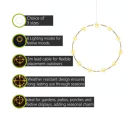 Pegdev Outdoor Christmas LED Metal Wreath Warm White 8 Function Decor 55cm - thumbnail 2