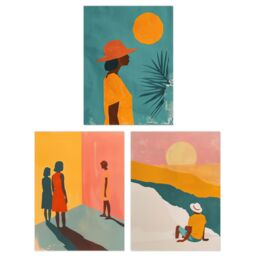 "Wee Blue Coo Set of 3 Prints African Sun Summer Teal Warm Bright Poster Art in Orange - Size: W12"" x H16""" - thumbnail 1