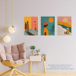 "Wee Blue Coo Set of 3 Prints African Sun Summer Teal Warm Bright Poster Art in Orange - Size: W12"" x H16""" - thumbnail 3