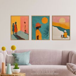 "Wee Blue Coo Set of 3 Prints African Sun Summer Teal Warm Bright Poster Art in Orange - Size: W12"" x H16""" - thumbnail 2