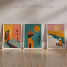 "Wee Blue Coo Set of 3 Prints African Sun Summer Teal Warm Bright Poster Art in Orange - Size: W12"" x H16""" - thumbnail 6
