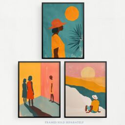 "Wee Blue Coo Set of 3 Prints African Sun Summer Teal Warm Bright Poster Art in Orange - Size: W12"" x H16""" - thumbnail 5