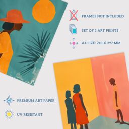 "Wee Blue Coo Set of 3 Prints African Sun Summer Teal Warm Bright Poster Art in Orange - Size: W12"" x H16""" - thumbnail 4