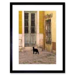 "Artery8 Photo Black Cat Contrast Yellow Brick Old Door 12x16"" Framed Art Print - Size: W12"" x H16""" - thumbnail 1
