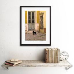 "Artery8 Photo Black Cat Contrast Yellow Brick Old Door 12x16"" Framed Art Print - Size: W12"" x H16""" - thumbnail 2