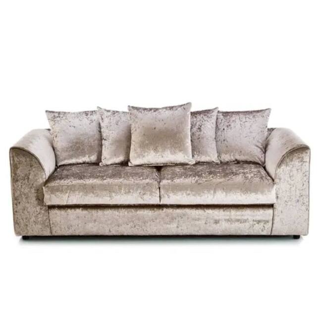 SNUG FURNITURE BIRMINGHAM LTD Crushed Velvet 3 Seater Sofa Scatterback in Beige - image 1