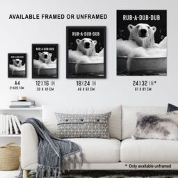 "Artery8 Polar Bear in Bathtub Bath Time Rub A Dub Fun Wall Art Print in White - Size: W24"" x H32""" - thumbnail 3