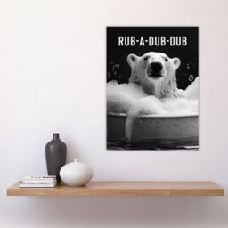 "Artery8 Polar Bear in Bathtub Bath Time Rub A Dub Fun Wall Art Print in White - Size: W24"" x H32""" - thumbnail 4