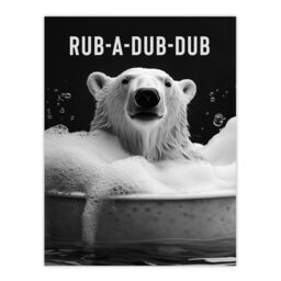 "Artery8 Polar Bear in Bathtub Bath Time Rub A Dub Fun Wall Art Print in White - Size: W24"" x H32""" - thumbnail 1