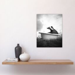 "Artery8 Honey Badger in Bathtub Black White Surreal Wall Art Print in Grey - Size: W24"" x H32""" - thumbnail 4