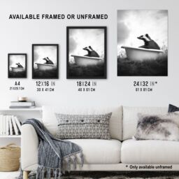 "Artery8 Honey Badger in Bathtub Black White Surreal Wall Art Print in Grey - Size: W24"" x H32""" - thumbnail 3