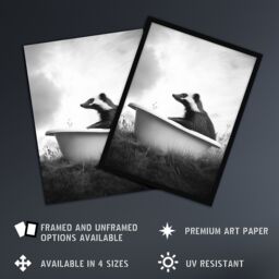 "Artery8 Honey Badger in Bathtub Black White Surreal Wall Art Print in Grey - Size: W24"" x H32""" - thumbnail 2