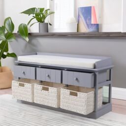 FURNOS Shoe Storage Bench With Cushioned Seat & 6 Drawers in Grey - thumbnail 4