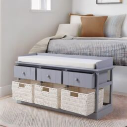 FURNOS Shoe Storage Bench With Cushioned Seat & 6 Drawers in Grey - thumbnail 5